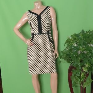 London Times Black & Cream Geometric Pencil Skirt Dress, Sz. 8